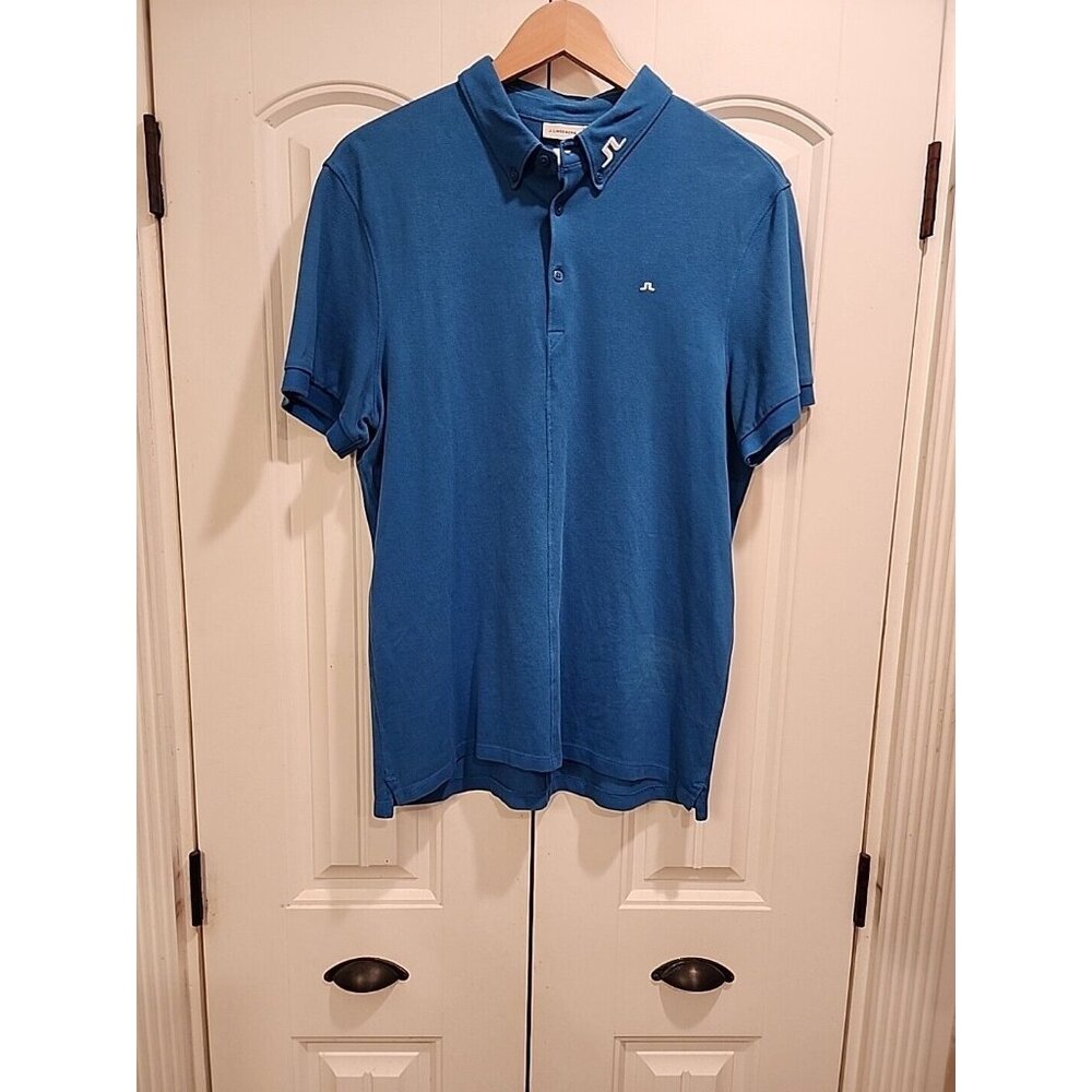 J LINDEBERG Mens Large Blue Short Sleeve Regular Fit Polo Golf Shirt